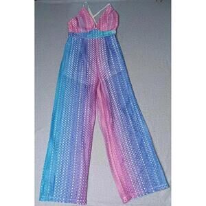 Banjul Jumpsuit Romper Womens Size Large Embroidered Rainbow Pants Hippie Boho
